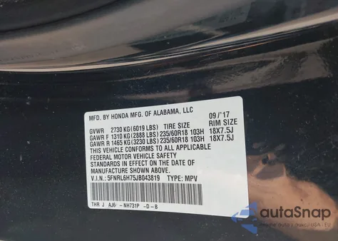 2018 Honda Odyssey Ex-L z USA, uszkodzony, nr VIN 5FNRL6H75JB043819